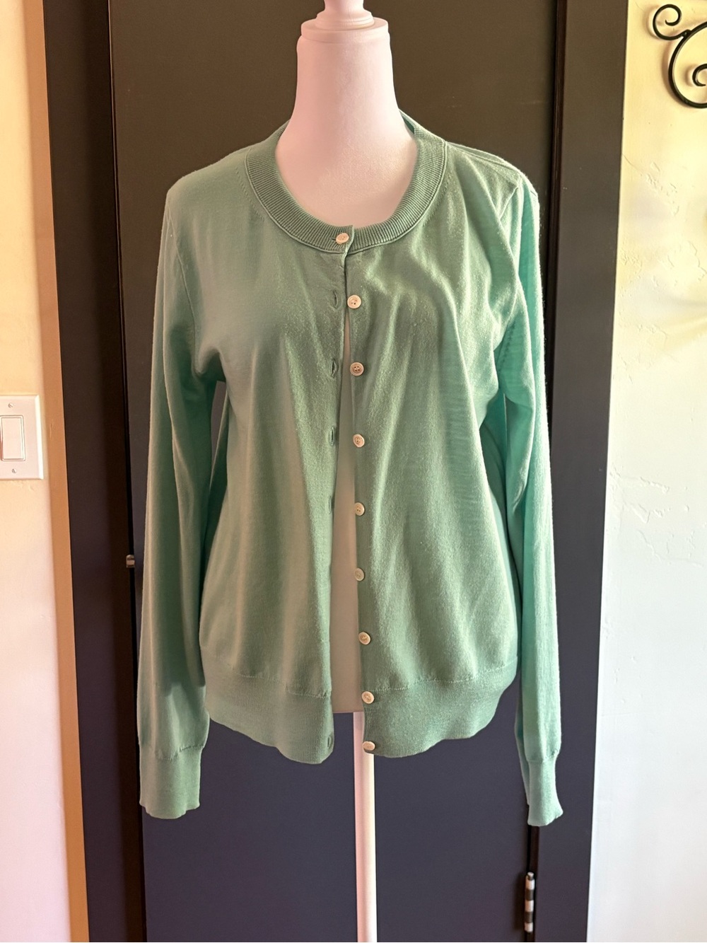 Classic Mint Button-Up Women’s 100% Merino Wool Cardigan Sweater